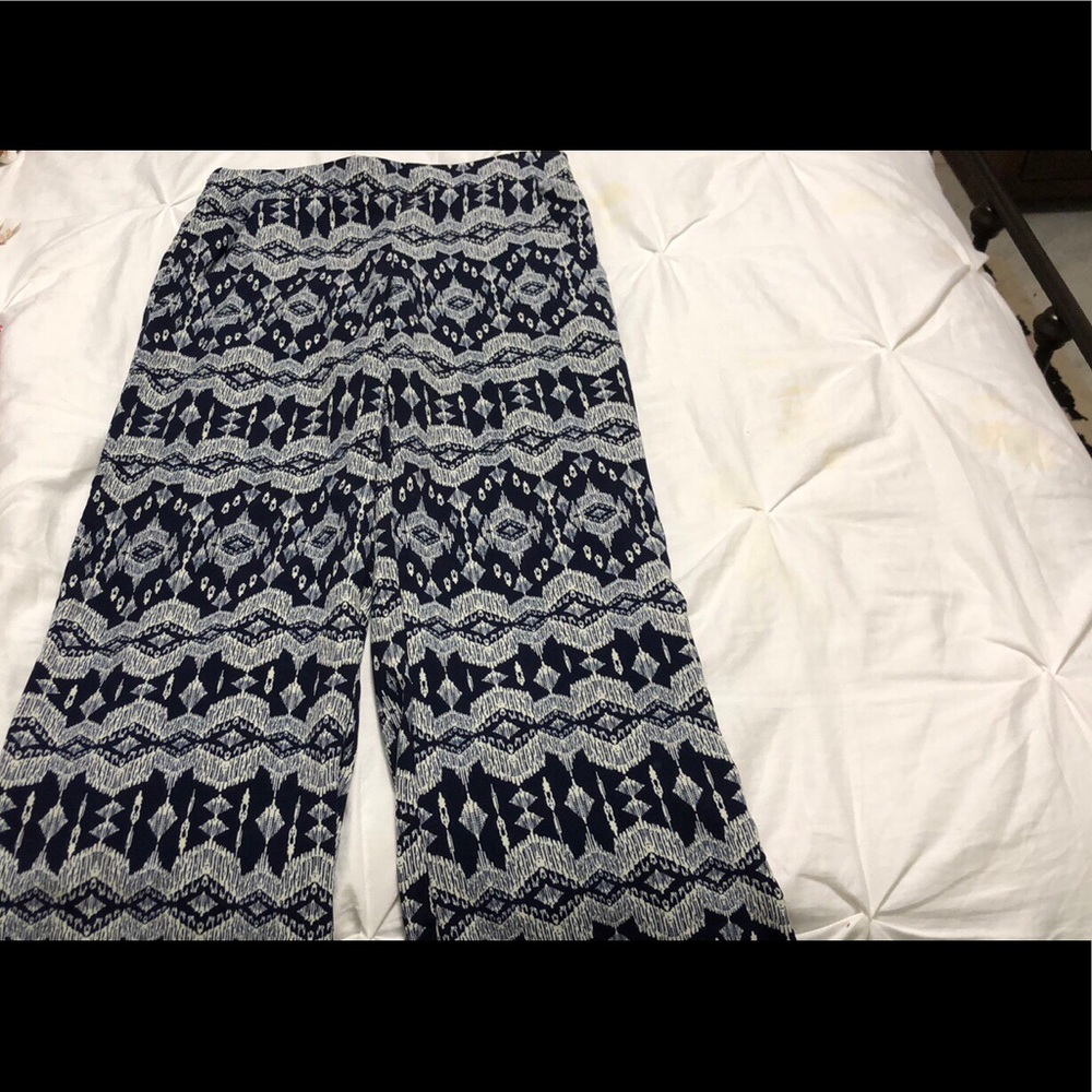 Navy blue tribal print palazzo pants